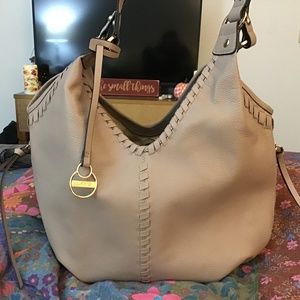 NEW Soft Beige LEATHER HOBO by LODIS w dustbag